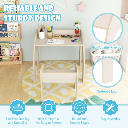 Cute Activity Kids Table and Chair Set with Wide Tabletop-White