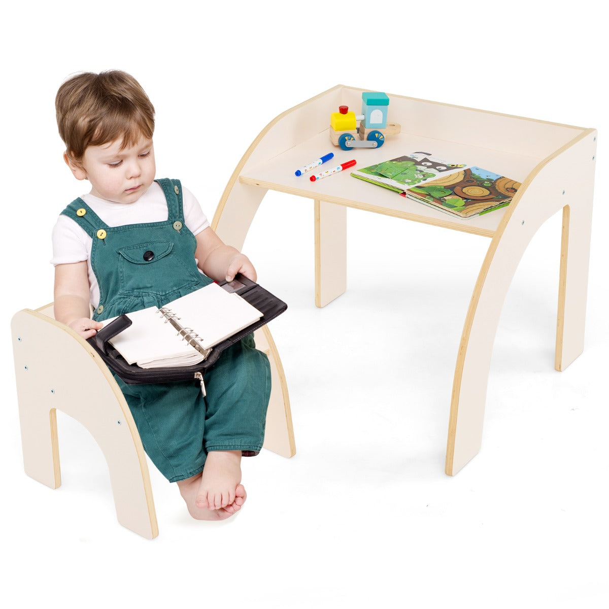 Cute Activity Kids Table and Chair Set with Wide Tabletop-White