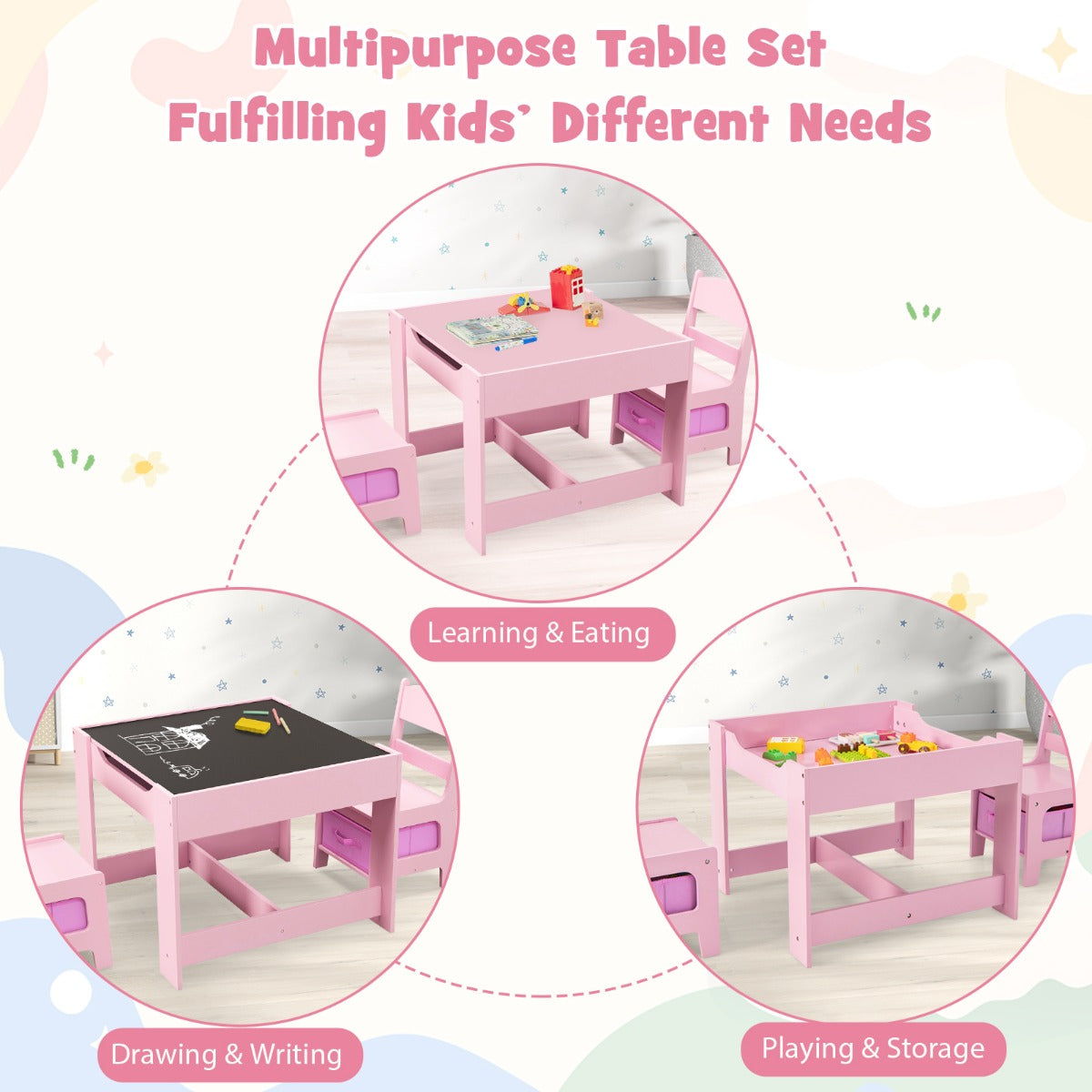 3-In-1 Kids Multi Activity Table & 2 Chairs Set for Toddlers