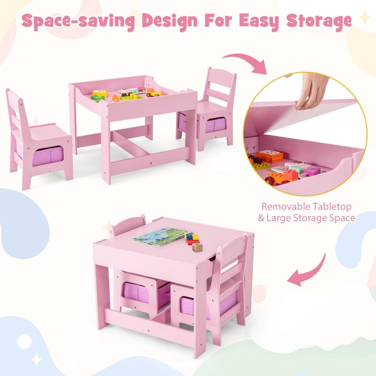3-In-1 Kids Multi Activity Table & 2 Chairs Set for Toddlers