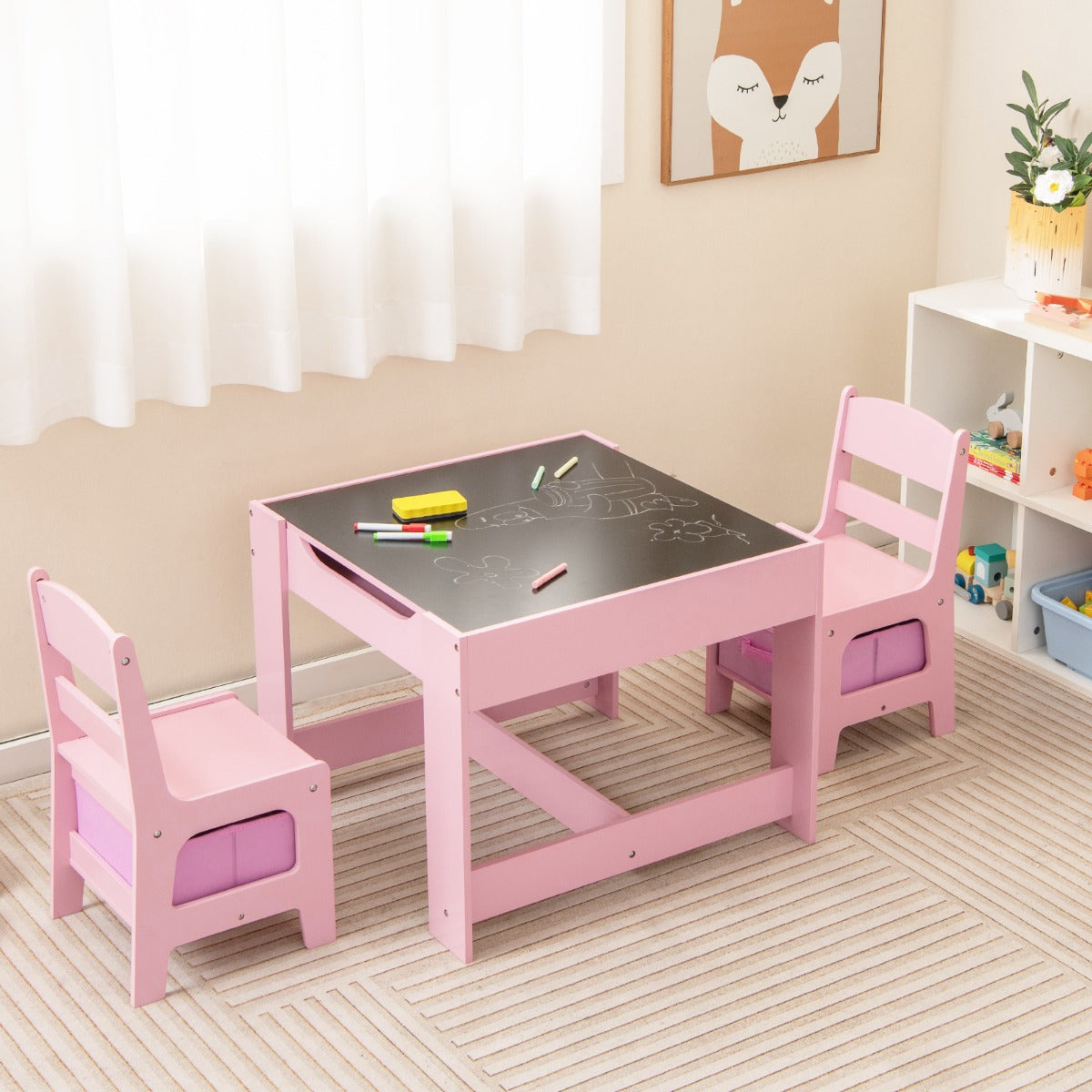3-In-1 Kids Multi Activity Table & 2 Chairs Set for Toddlers