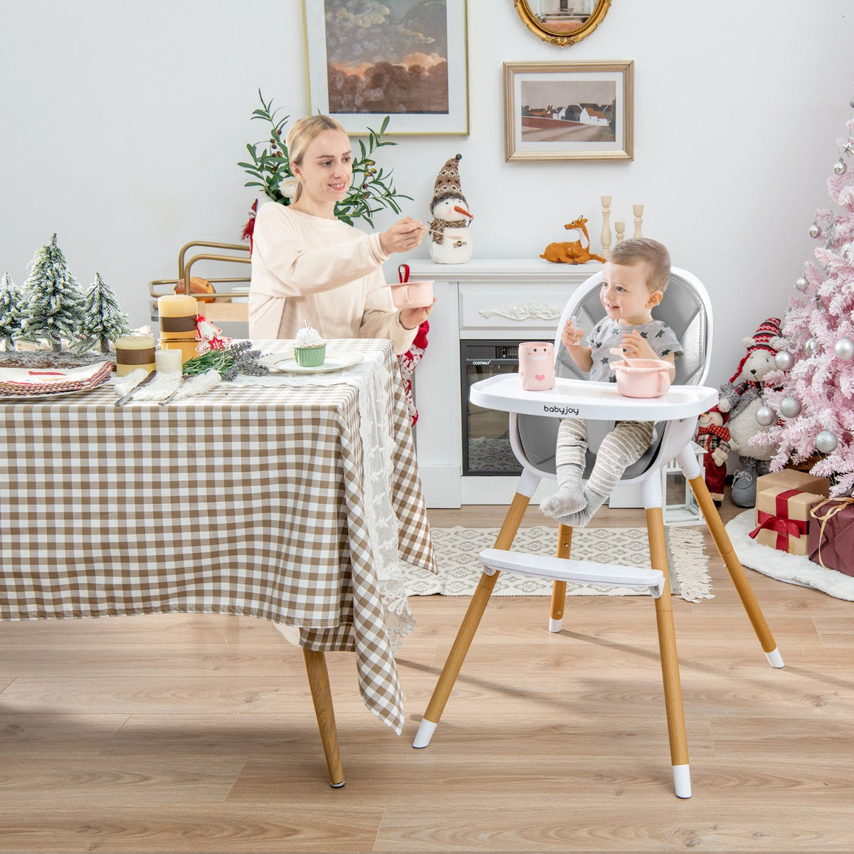 Costway 4-in-1 Infant Chair with Detachable 3-Position Tray-Grey