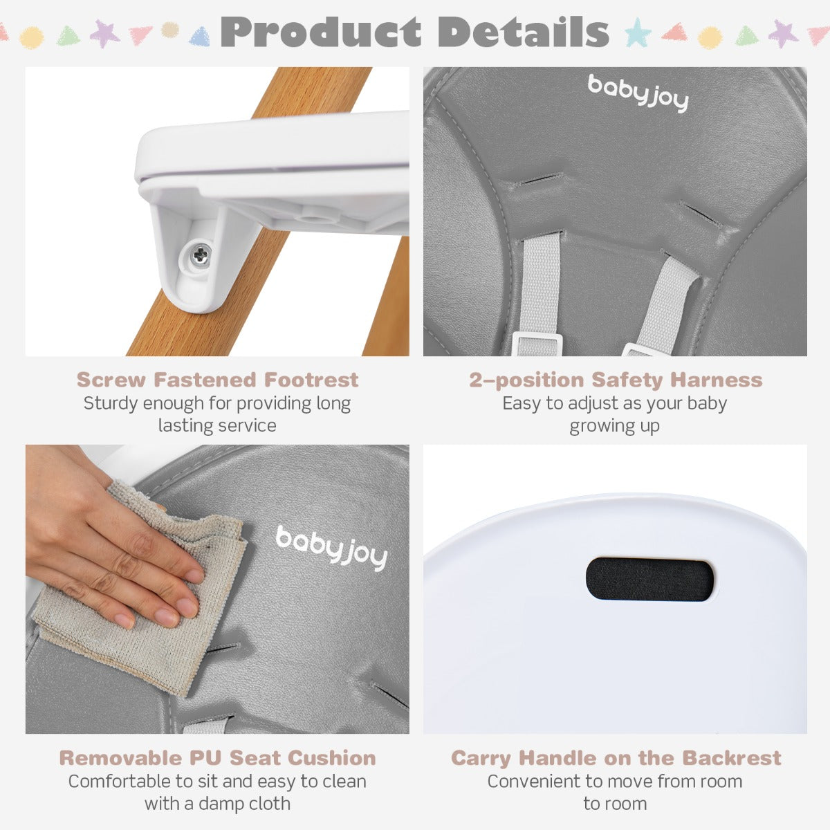 Costway 4-in-1 Infant Chair with Detachable 3-Position Tray-Grey