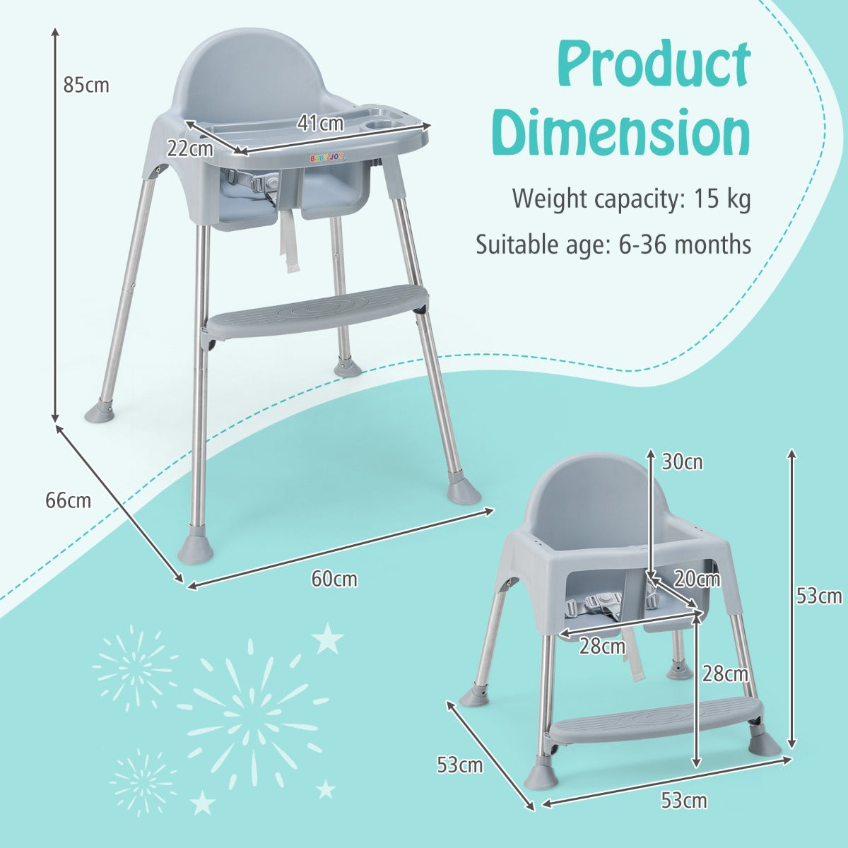 4-in-1 Convertible Baby High Chair with Removable Double Tray-Grey