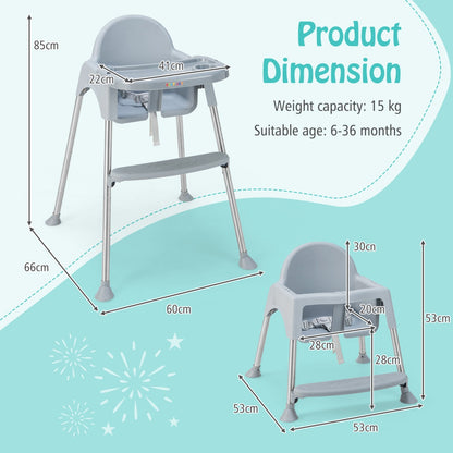 4-in-1 Convertible Baby High Chair with Removable Double Tray-Grey