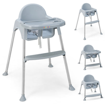 4-in-1 Convertible Baby High Chair with Removable Double Tray-Grey