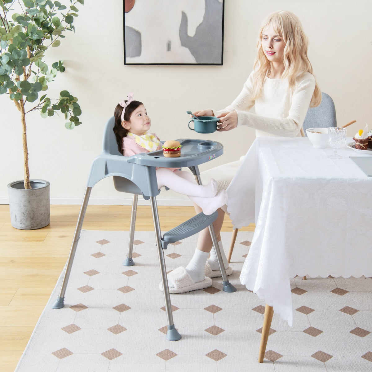 4-in-1 Convertible Baby High Chair with Removable Double Tray-Grey