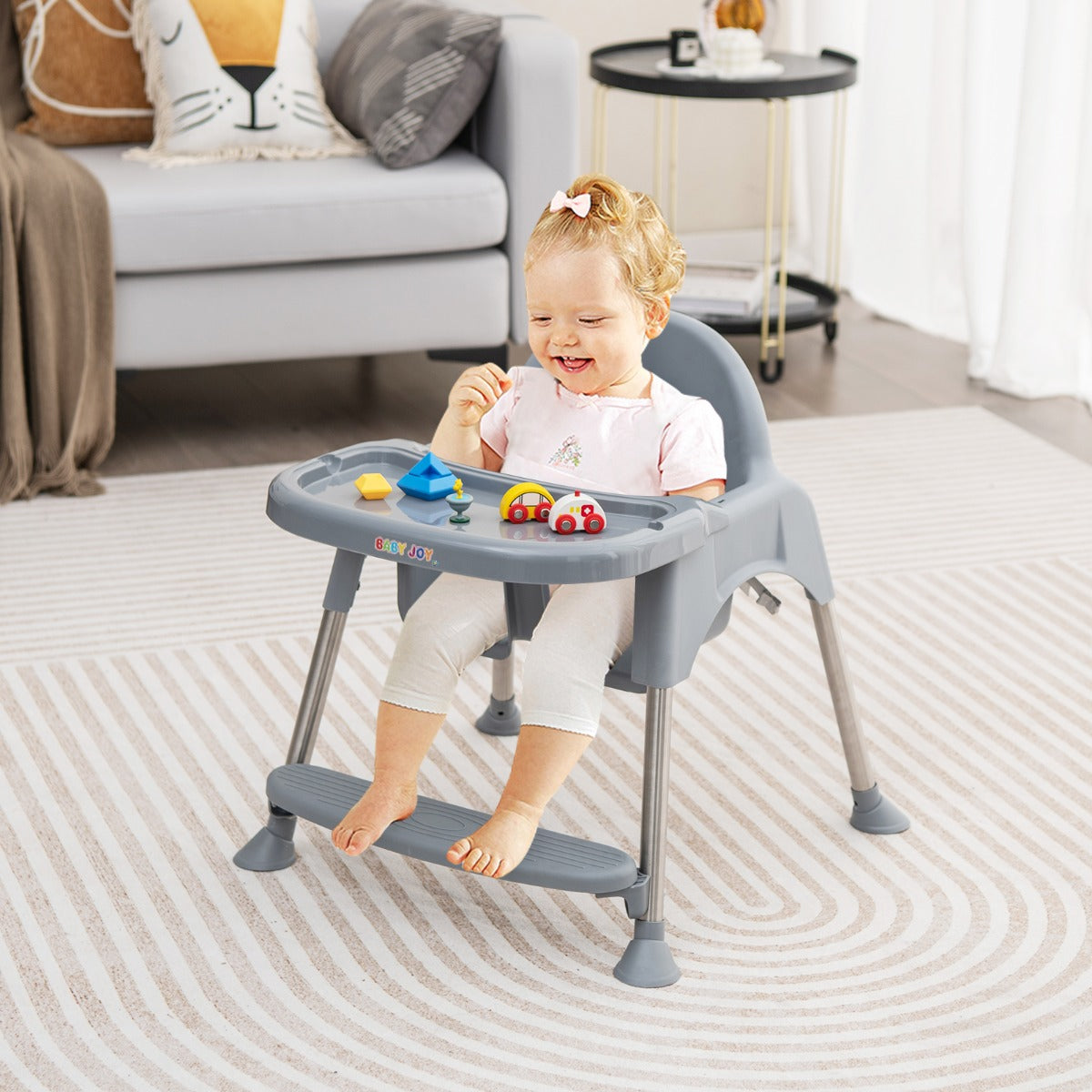 4-in-1 Convertible Baby High Chair with Removable Double Tray-Grey