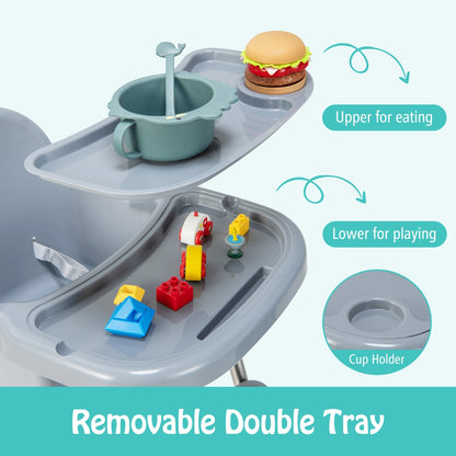 4-in-1 Convertible Baby High Chair with Removable Double Tray-Grey