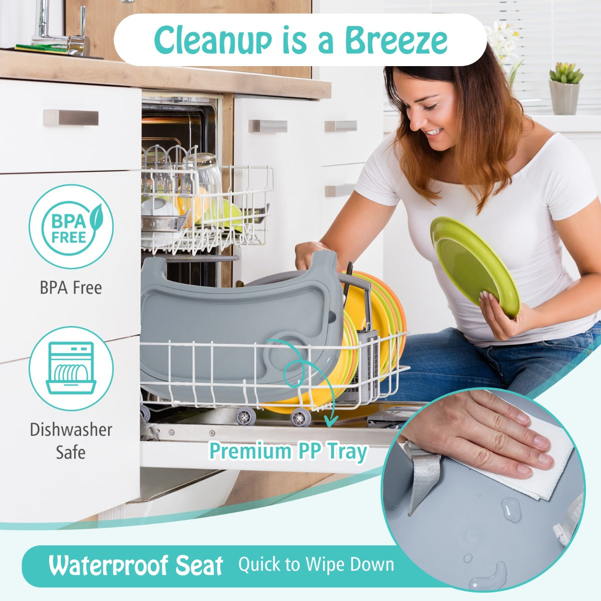 4-in-1 Convertible Baby High Chair with Removable Double Tray-Grey