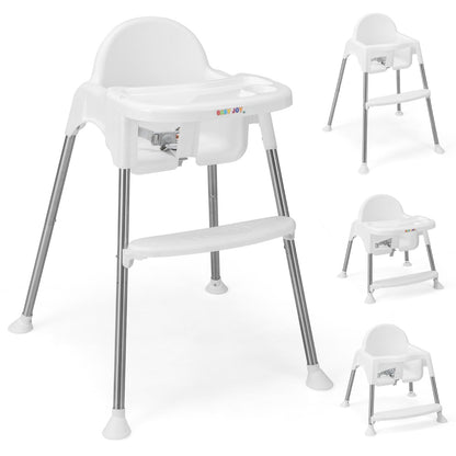 4-in-1 Convertible Baby High Chair with Removable Double Tray-White