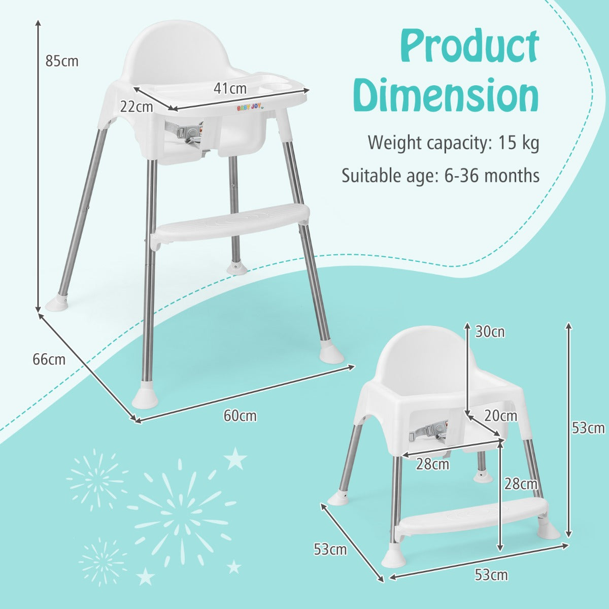 4-in-1 Convertible Baby High Chair with Removable Double Tray-White