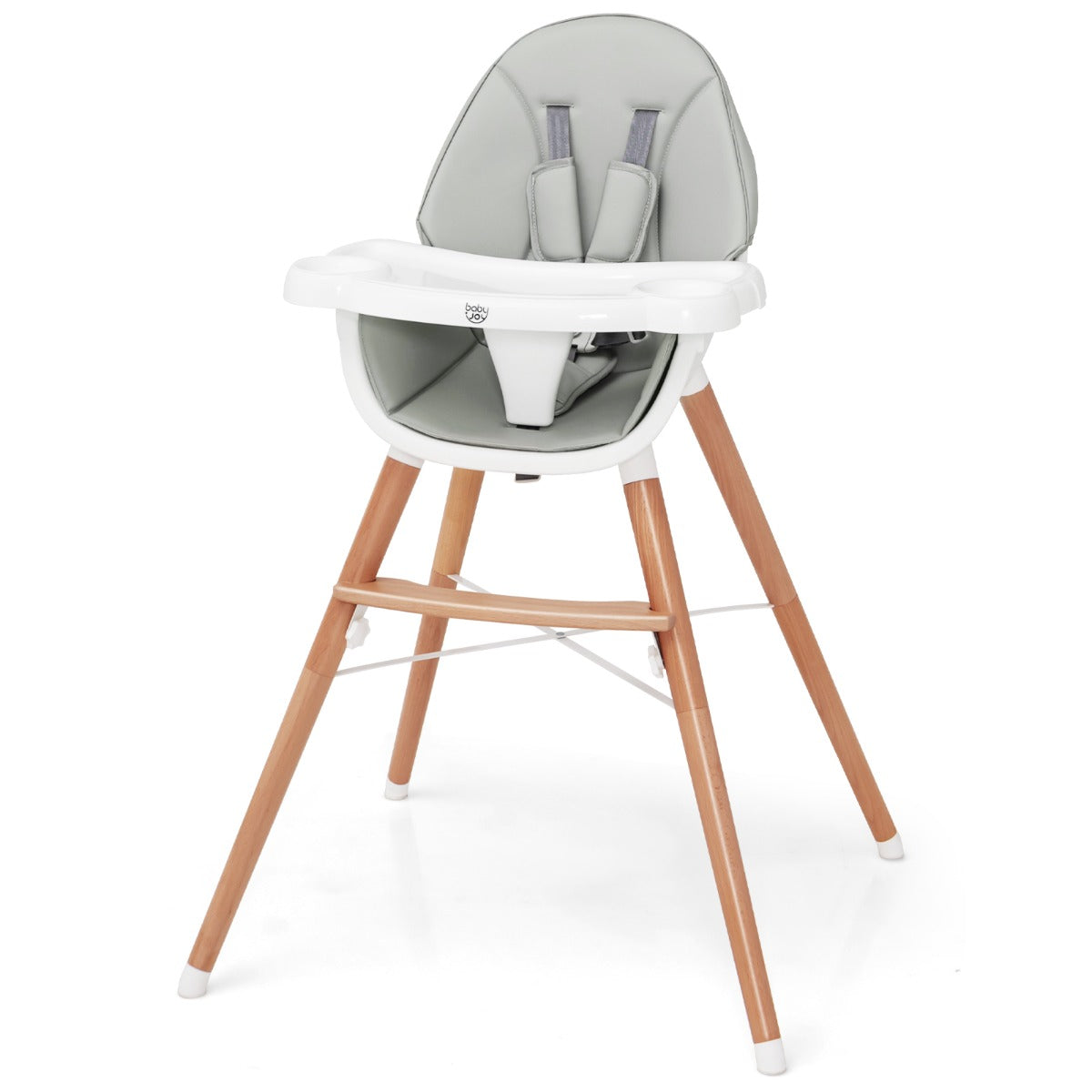 Wooden High Chair with Double 4-Gear Tray for Babies-Grey