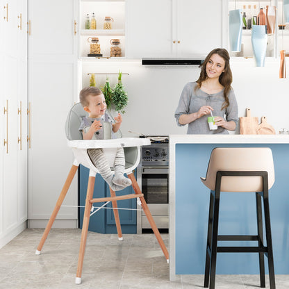 Wooden High Chair with Double 4-Gear Tray for Babies-Grey