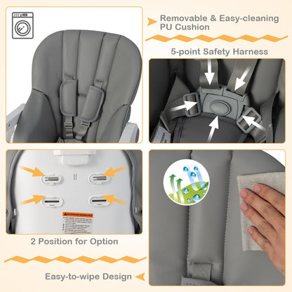 Convertible Infant Dining Chair with 7 Height for Babies and Toddlers-Grey