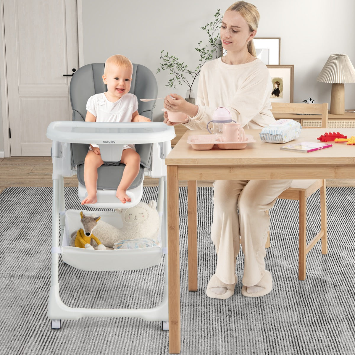 Convertible Infant Dining Chair with 7 Height for Babies and Toddlers-Grey