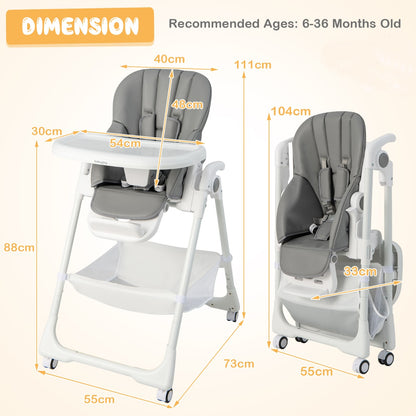 Convertible Infant Dining Chair with 7 Height for Babies and Toddlers-Grey