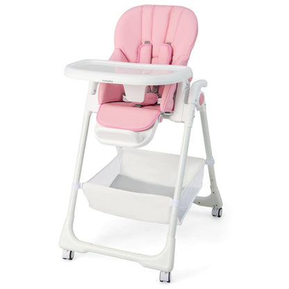 Convertible Infant Dining Chair with 7 Height for Babies and Toddlers-Pink