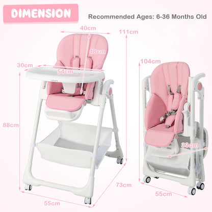 Convertible Infant Dining Chair with 7 Height for Babies and Toddlers-Pink