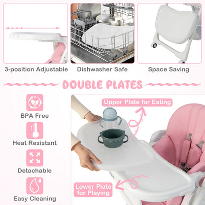 Convertible Infant Dining Chair with 7 Height for Babies and Toddlers-Pink
