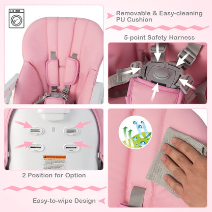 Convertible Infant Dining Chair with 7 Height for Babies and Toddlers-Pink