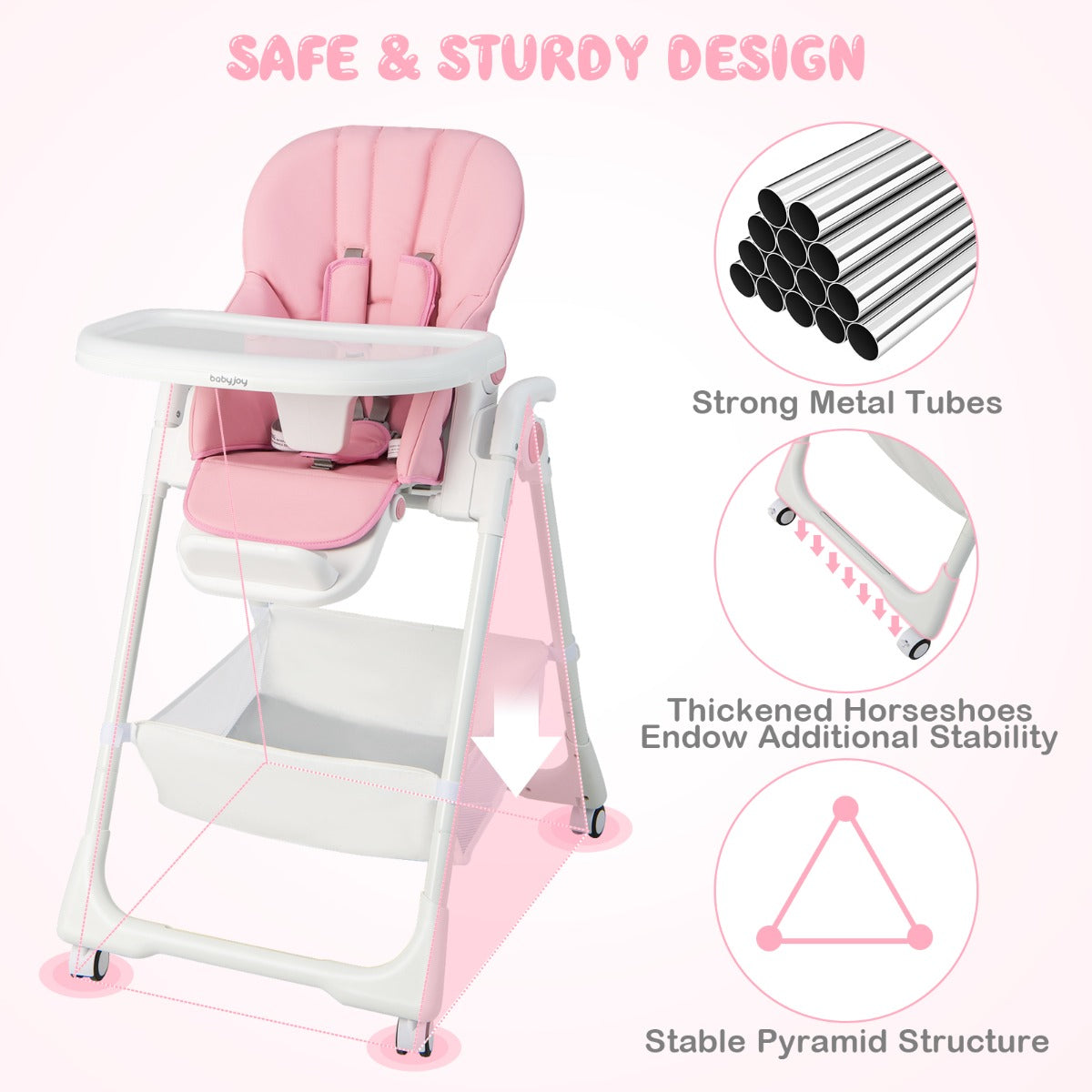 Convertible Infant Dining Chair with 7 Height for Babies and Toddlers-Pink