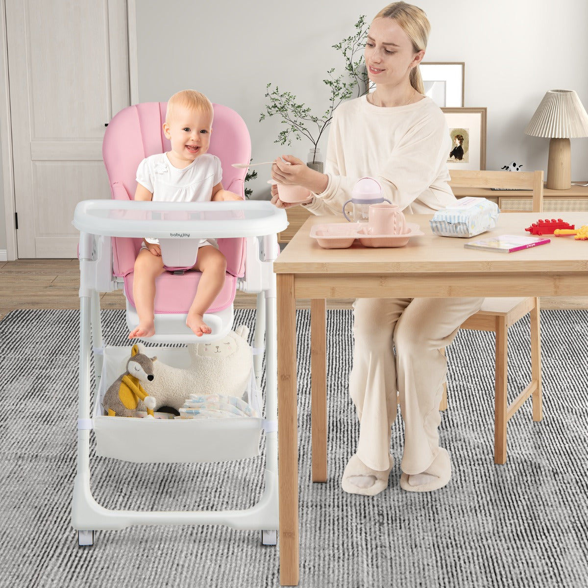Convertible Infant Dining Chair with 7 Height for Babies and Toddlers-Pink