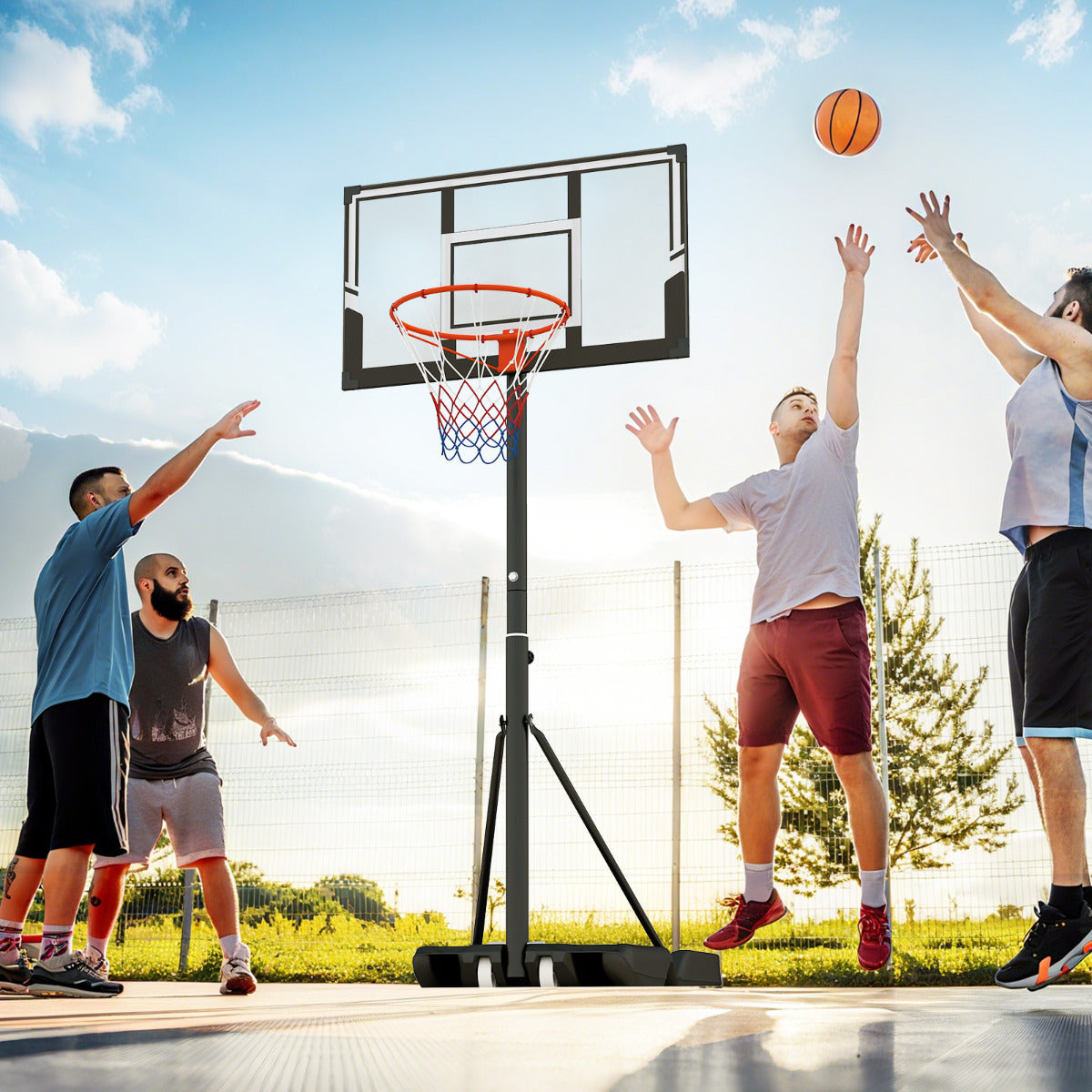 1m-3.05 m Height Adjustable Basketball Hoop with Shatterproof Backboard and Wheels