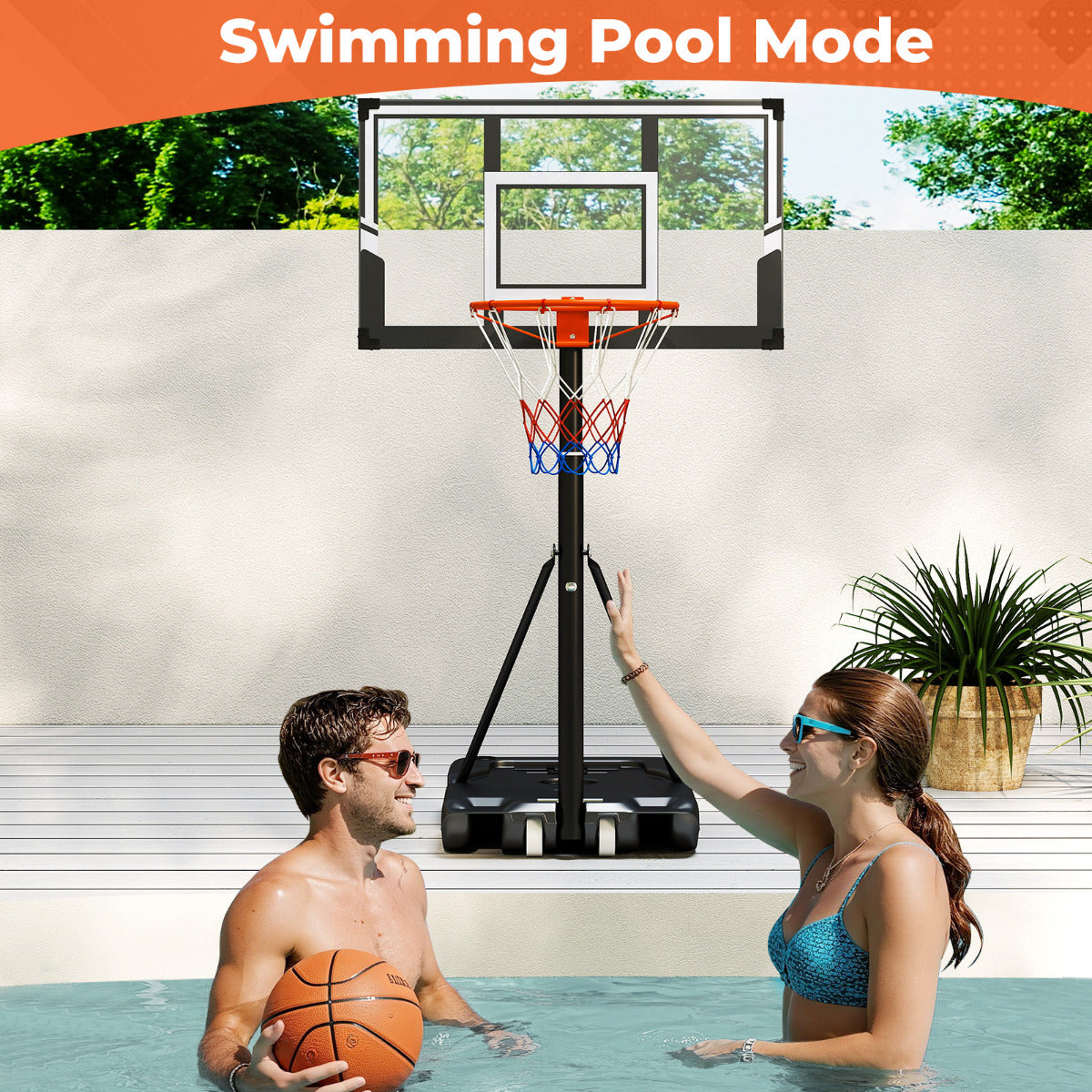 1m-3.05 m Height Adjustable Basketball Hoop with Shatterproof Backboard and Wheels