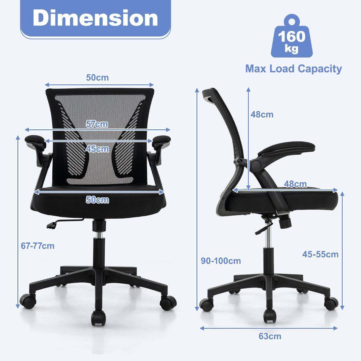 Adjustable Ergonomic Office Chair with Flip-Up Armrests
