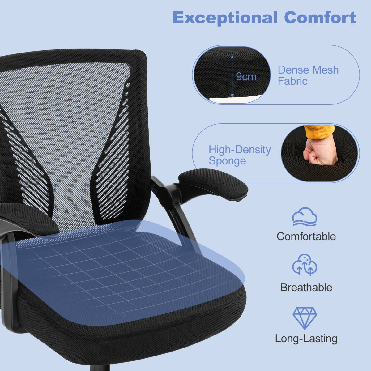 Adjustable Ergonomic Office Chair with Flip-Up Armrests