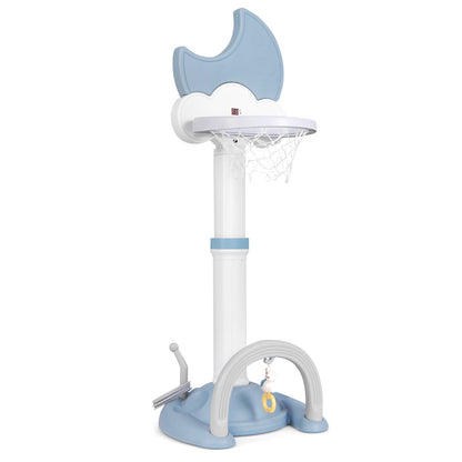 Adjustable Height Kids Sports Center with Moon-shaped Electronic Scoreboard Ring Toss-Blue