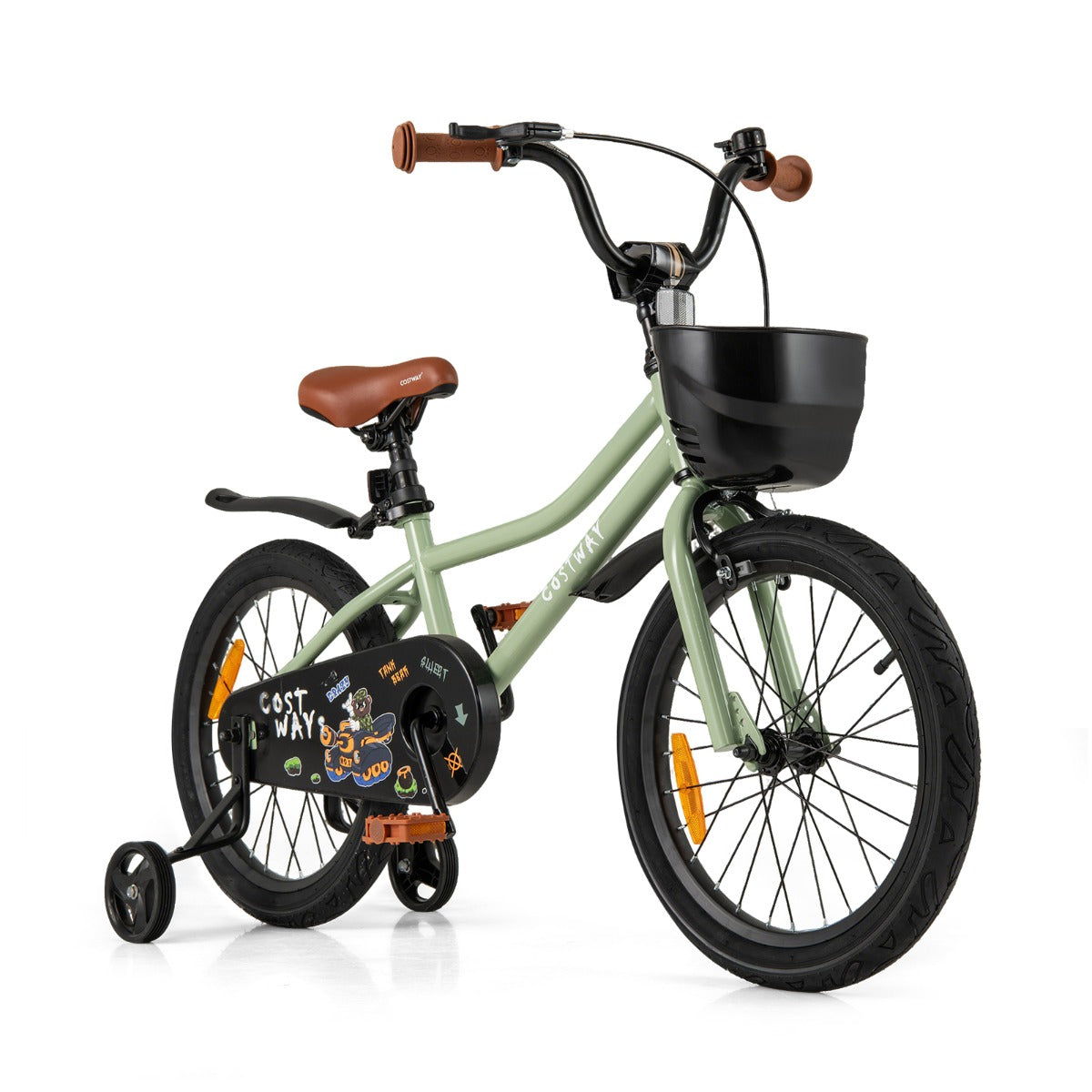 36 cm &amp; 40 cm &amp; 46 cm Adjustable Kids Bike with Training Wheels-Green-18 inches