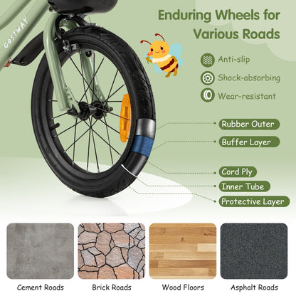 36 cm &amp; 40 cm &amp; 46 cm Adjustable Kids Bike with Training Wheels-Green-18 inches