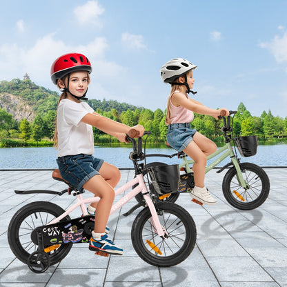 Adjustable Kids Bike with Training Wheels-Pink-14 inches