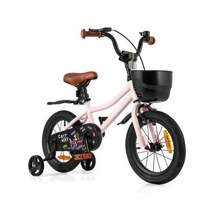 Adjustable Kids Bike with Training Wheels-Pink-14 inches