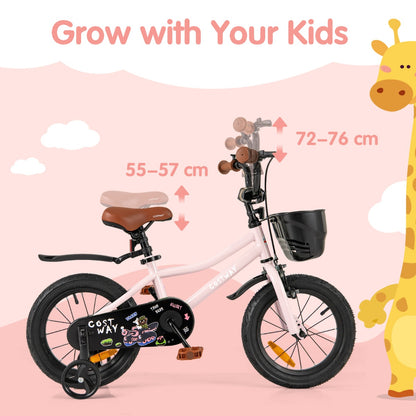 Adjustable Kids Bike with Training Wheels-Pink-14 inches