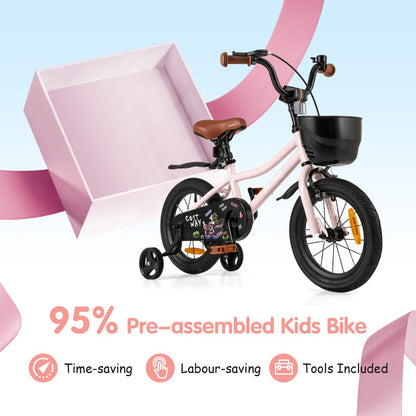 Adjustable Kids Bike with Training Wheels-Pink-14 inches