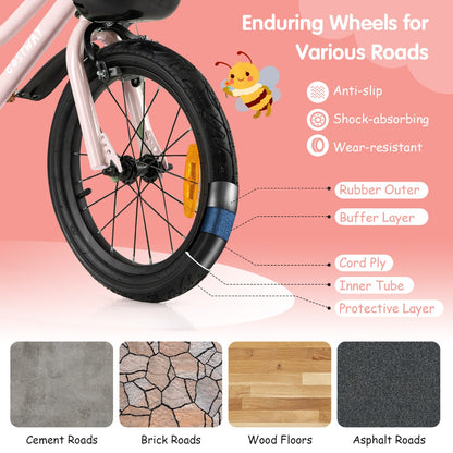 Adjustable Kids Bike with Training Wheels-Pink-14 inches
