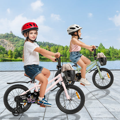 Adjustable Kids Bike with Training Wheels-Pink-16 inches