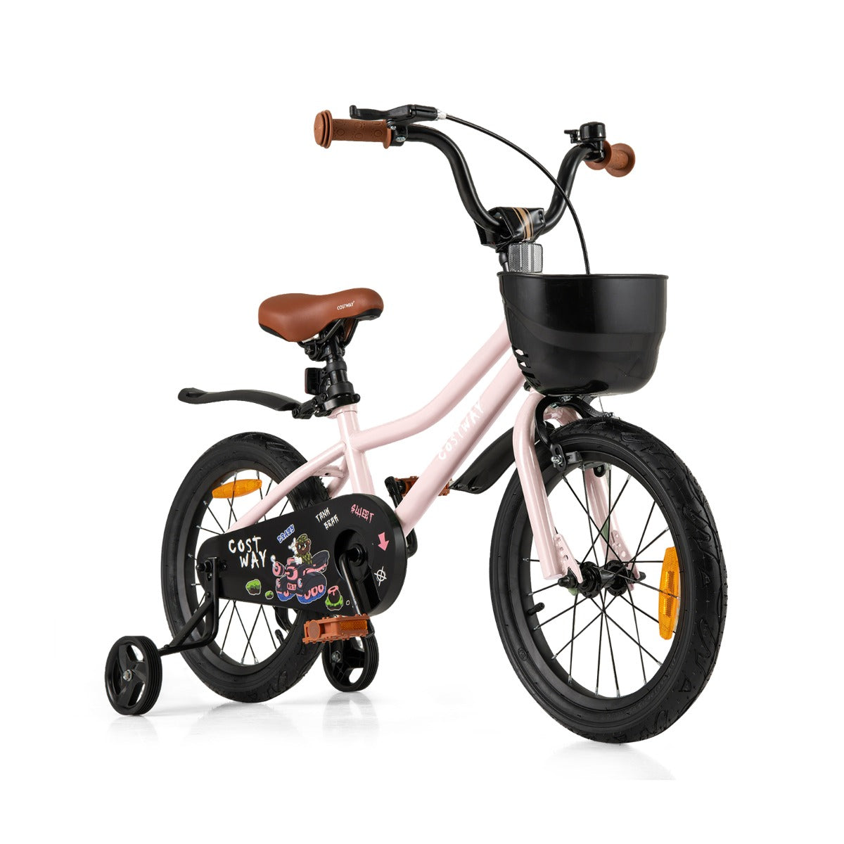 Adjustable Kids Bike with Training Wheels-Pink-16 inches