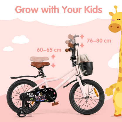 Adjustable Kids Bike with Training Wheels-Pink-16 inches