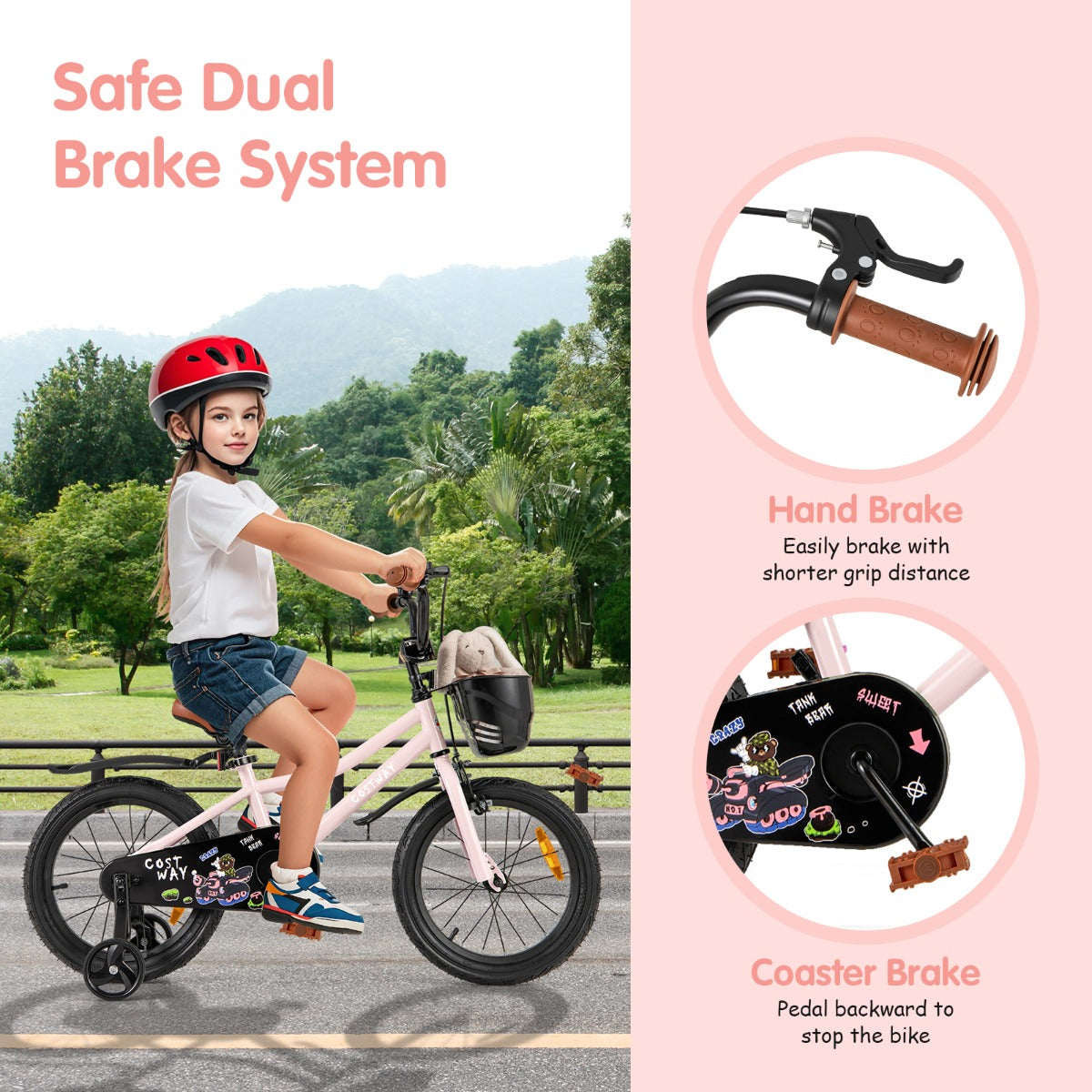 Adjustable Kids Bike with Training Wheels-Pink-16 inches