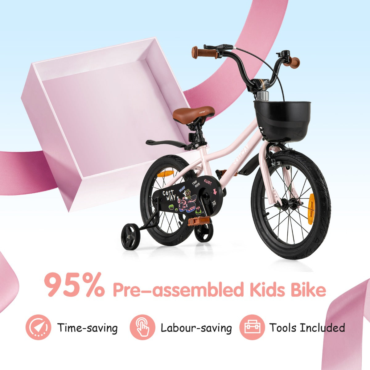 Adjustable Kids Bike with Training Wheels-Pink-16 inches