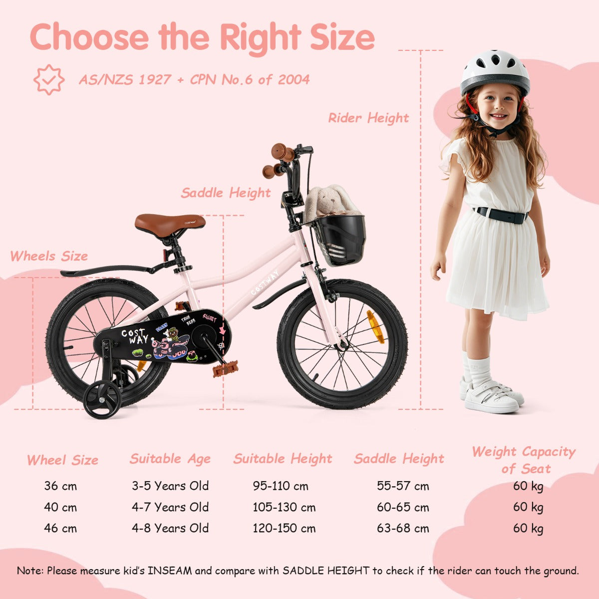 Adjustable Kids Bike with Training Wheels-Pink-16 inches