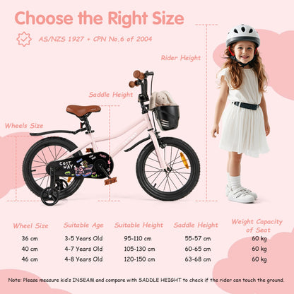 Adjustable Kids Bike with Training Wheels-Pink-16 inches