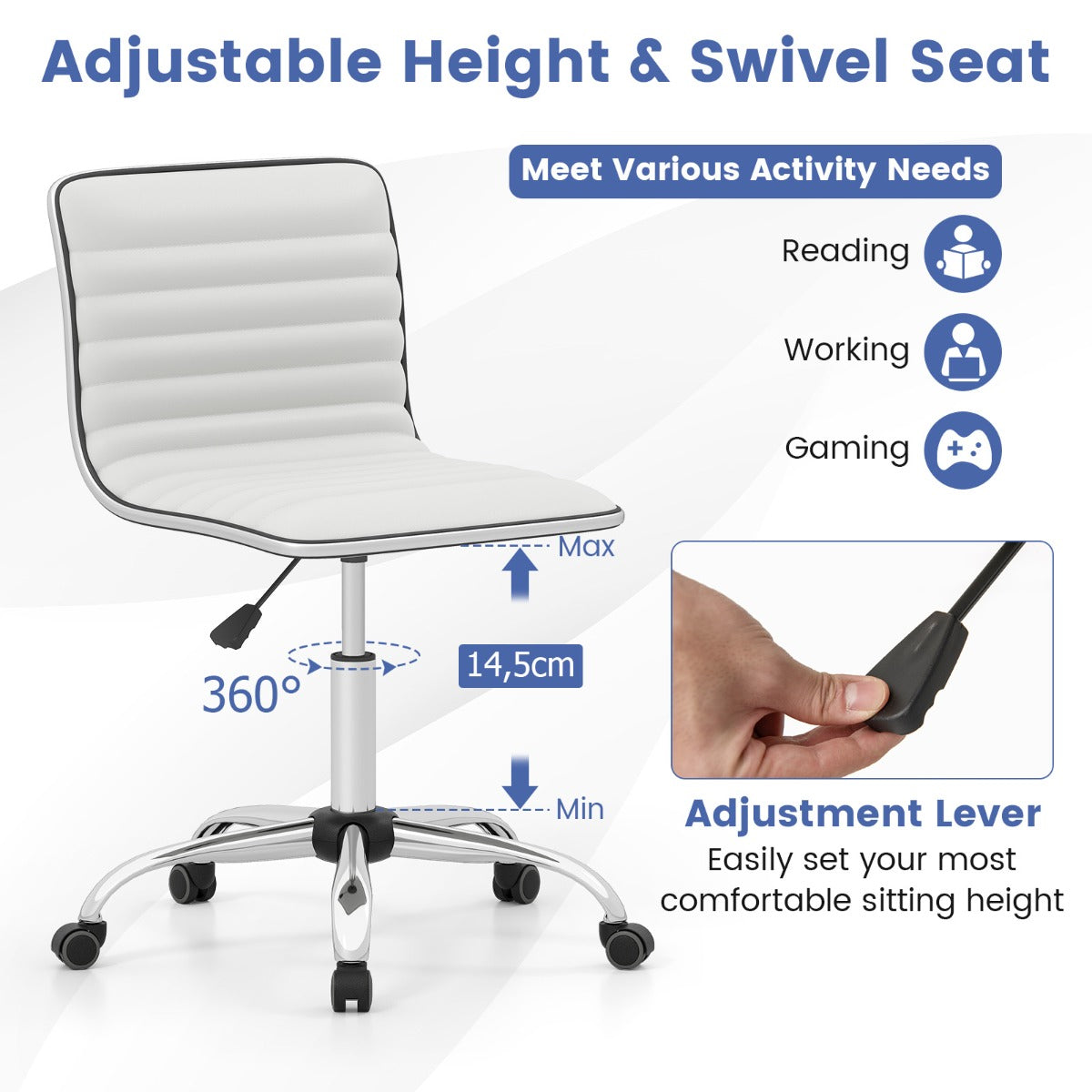 Adjustable Office Task Chair with Swivel Seat and Universal Wheels