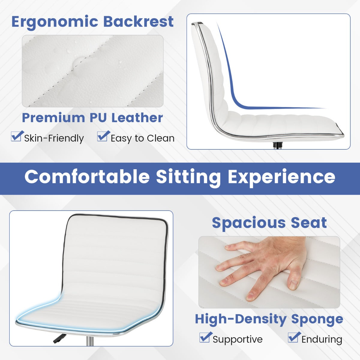 Adjustable Office Task Chair with Swivel Seat and Universal Wheels