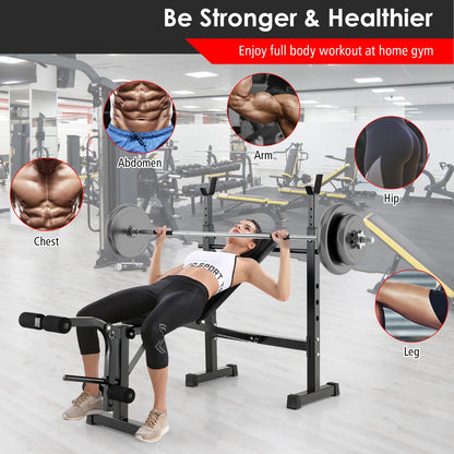 Adjustable Weight Bench and Barbell Rack Set with Squat Rack