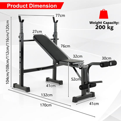 Adjustable Weight Bench and Barbell Rack Set with Squat Rack